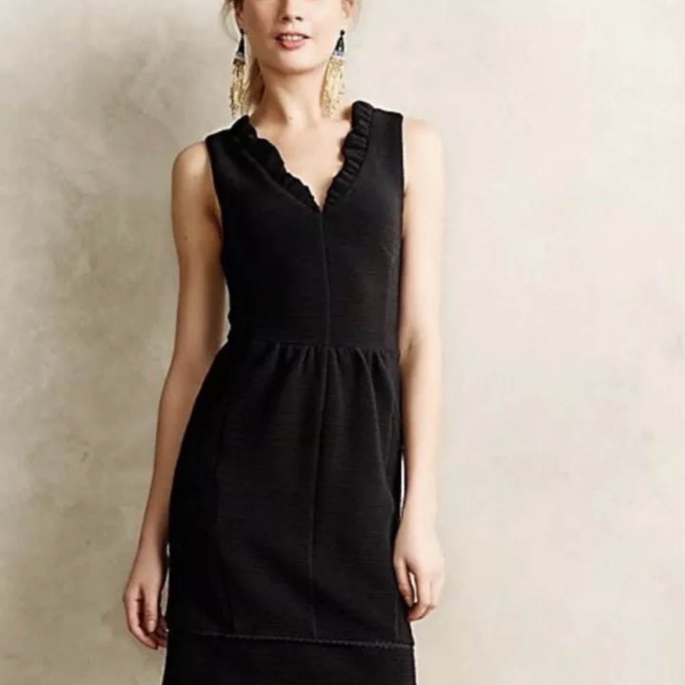 Anthropologie MAEVE Ruffles Ottoman Black Knit Dress